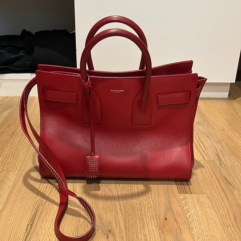 Saint Laurent YSL sac du jour medium red bag